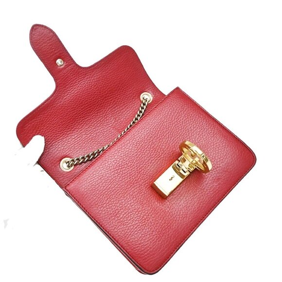 GUCCI Logo Interlocking G Chain Shoulder Bag Leather Red GHW Italy 58KA971 - Picture 9 of 16